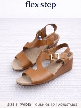 Flex Step Tan Comfort Sandals Buckle Strap Wide 11 Casual Summer
